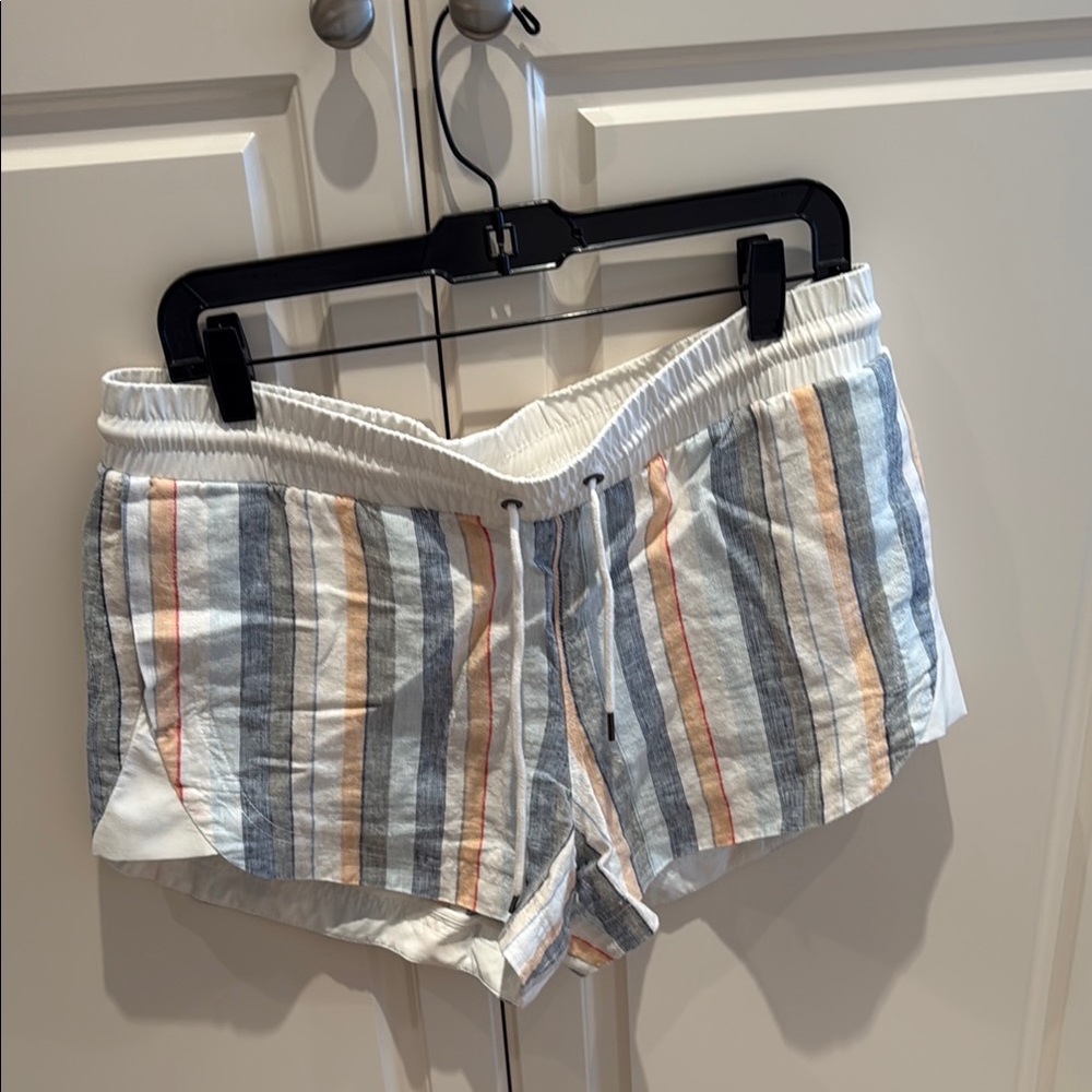 Athleta linen Blue and Orange Athletic Shorts with Drawstring Waist. Size 12